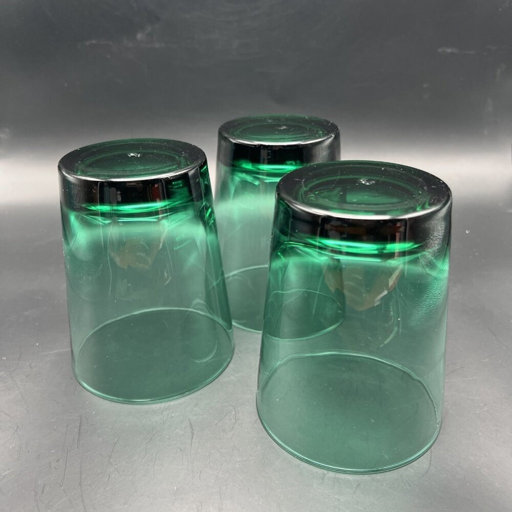 Libbey Juniper Green Glass Tumblers Set of 3 Heavy Glasses VTG Stackable - Picture 8 of 12
